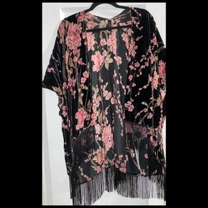 Lane Bryant velvet fringe kimono